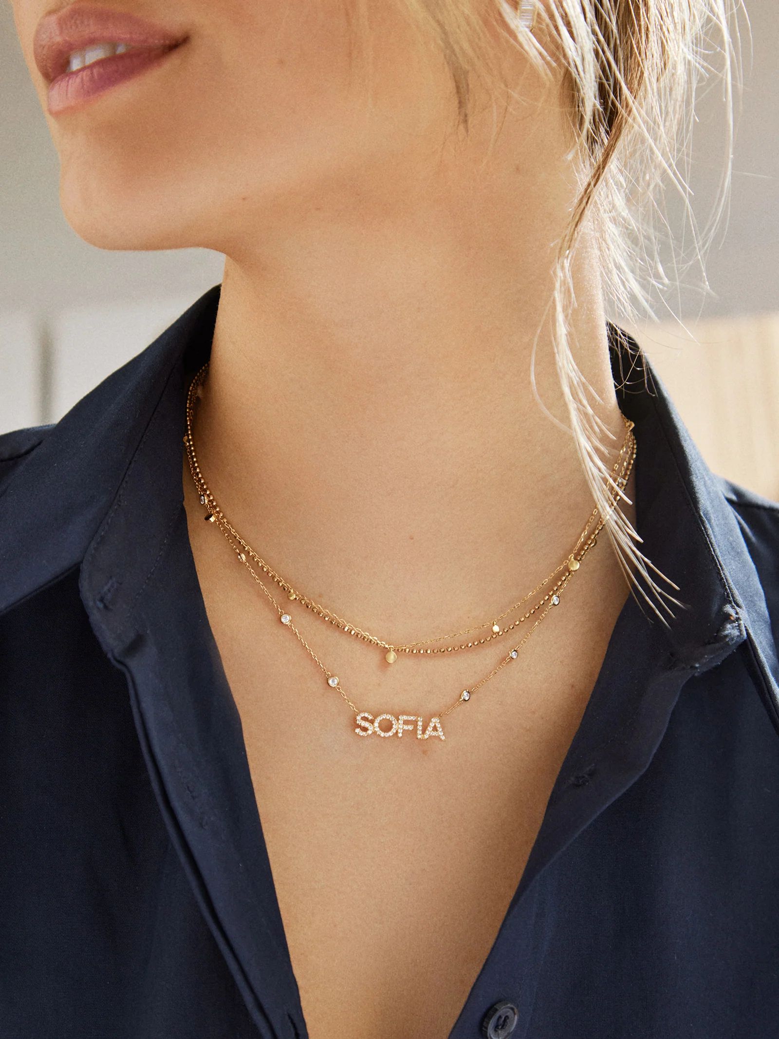 18K Gold Custom Yasmine Nameplate Necklace - Clear/Gold | BaubleBar (US)