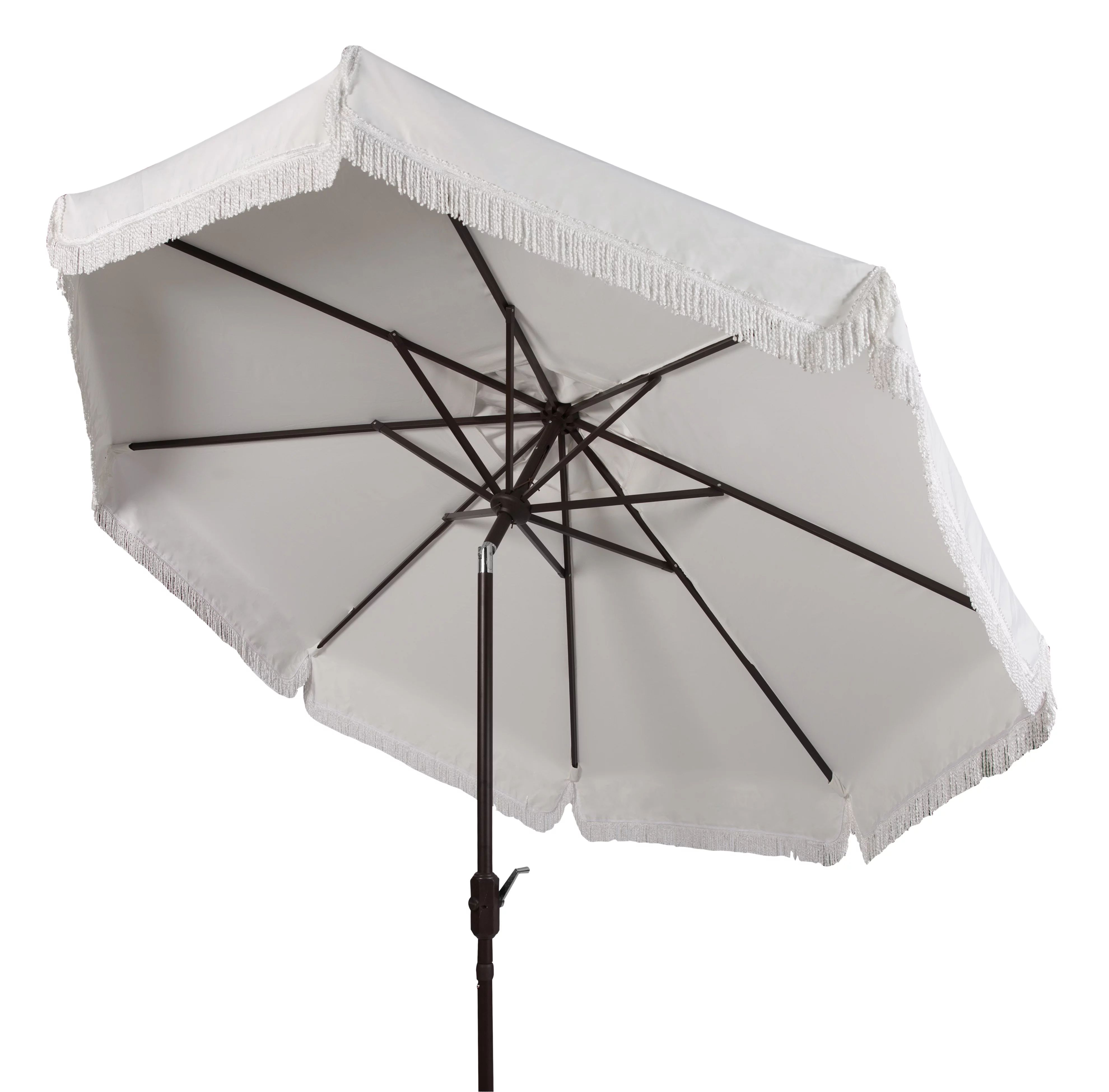 SAFAVIEH Outdoor Collection Milan Fringe 9-Foot Tilt Umbrella White | Walmart (US)