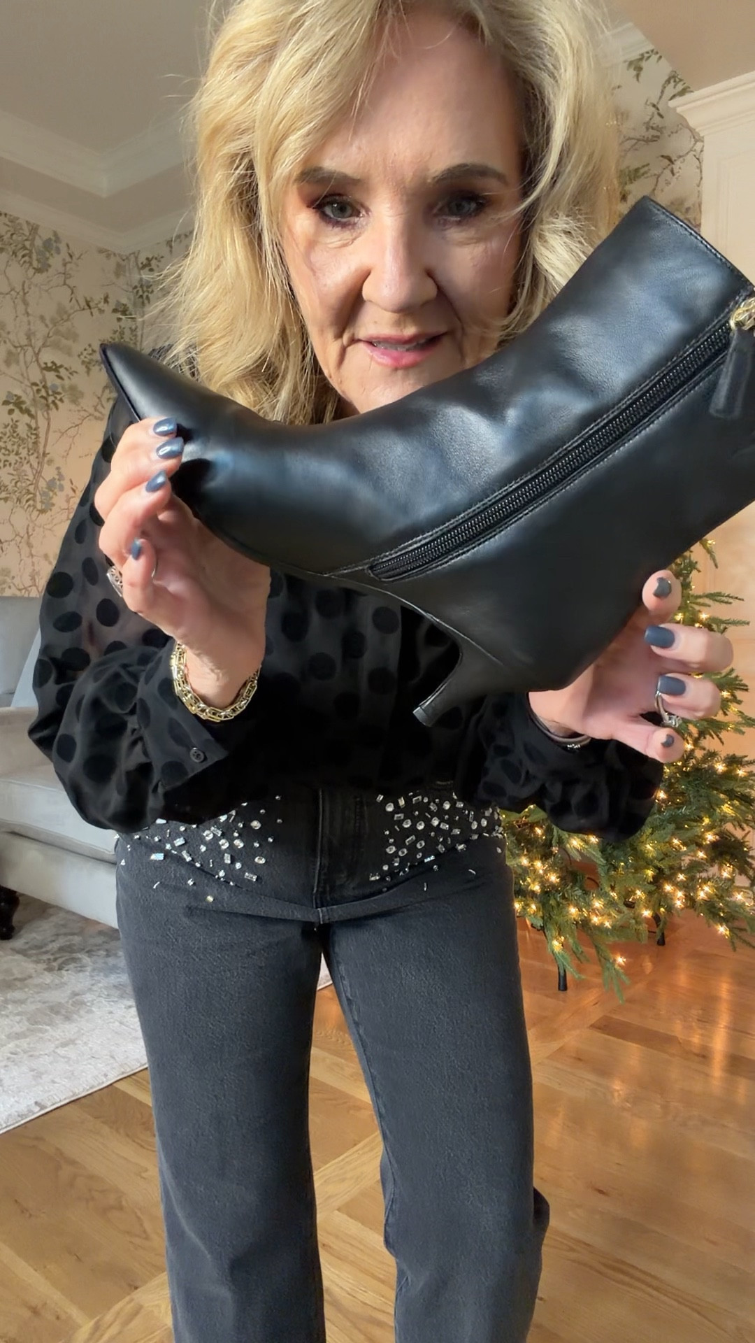 Boots over $100 off! Size up 1/2 for your toes. I love them
Jeans size 29 petite 
Top size medium excellent quality 

Holiday outfits polka dot blouse 

#LTKHoliday #LTKSaleAlert #LTKShoeCrush