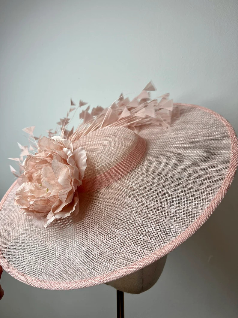 Pale Pink Sinamay Fascinator, Feathers & Peony, Statement Fascinator, Wedding Fascinator, Races F... | Etsy (UK)