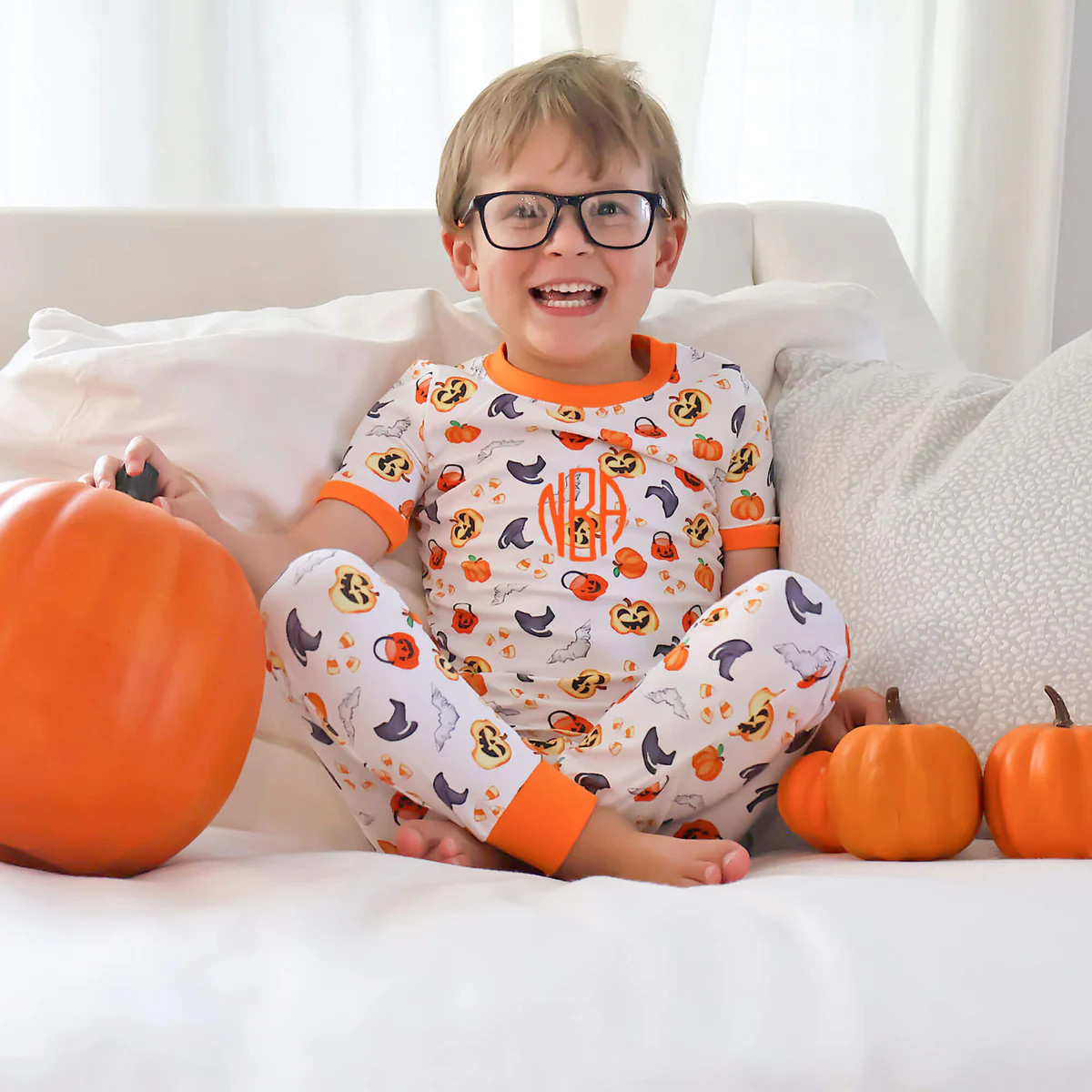 Halloween Print Orange Trim Pajamas | Classic Whimsy