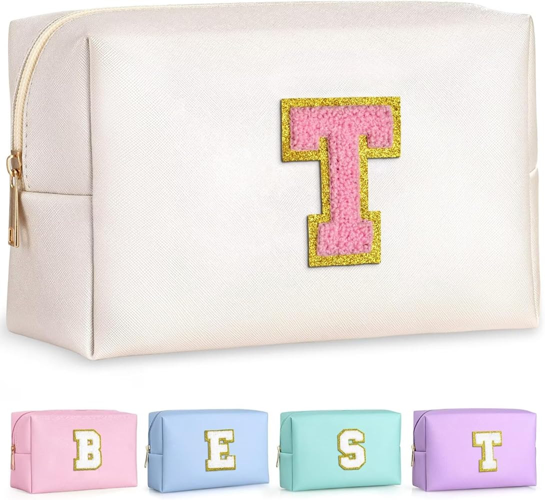 TOPEAST Preppy Stuff for Girls, Initial Makeup Bag Chenille Letter Pouch Cosmetic Bag with Zipper... | Amazon (US)