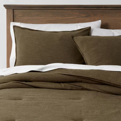 Full/Queen Space Dyed Cotton Linen Comforter & Sham Set Olive - Threshold™ | Target