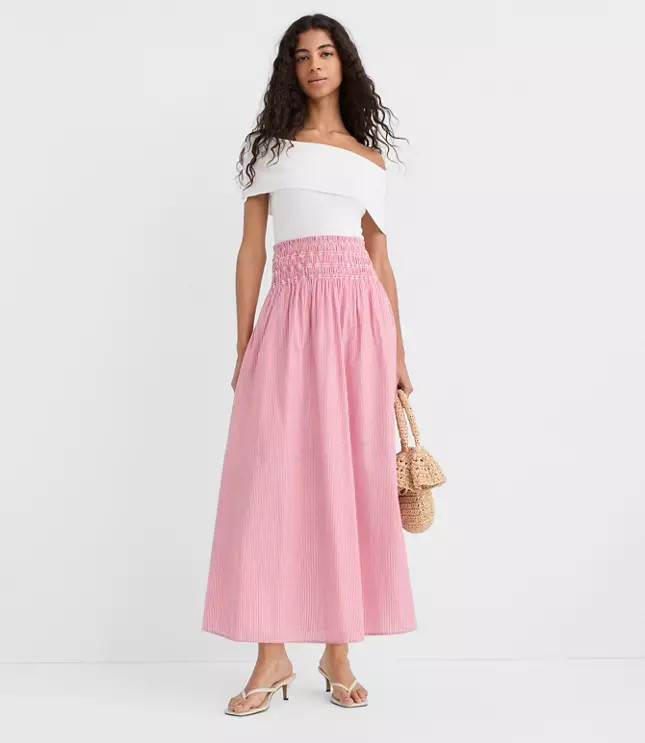 Striped Smocked Midi Skirt | LOFT