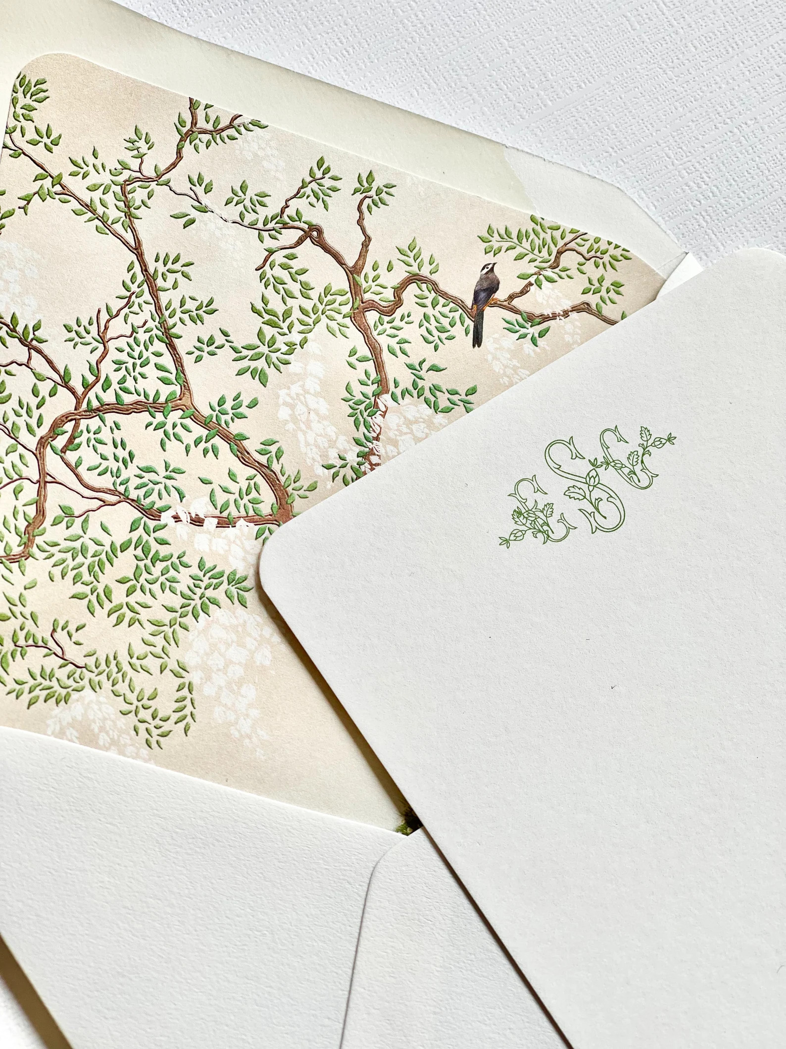 Watercolor Chinoiserie Green Lined Envelope Women's Stationery Cards - Etsy | Etsy (US)