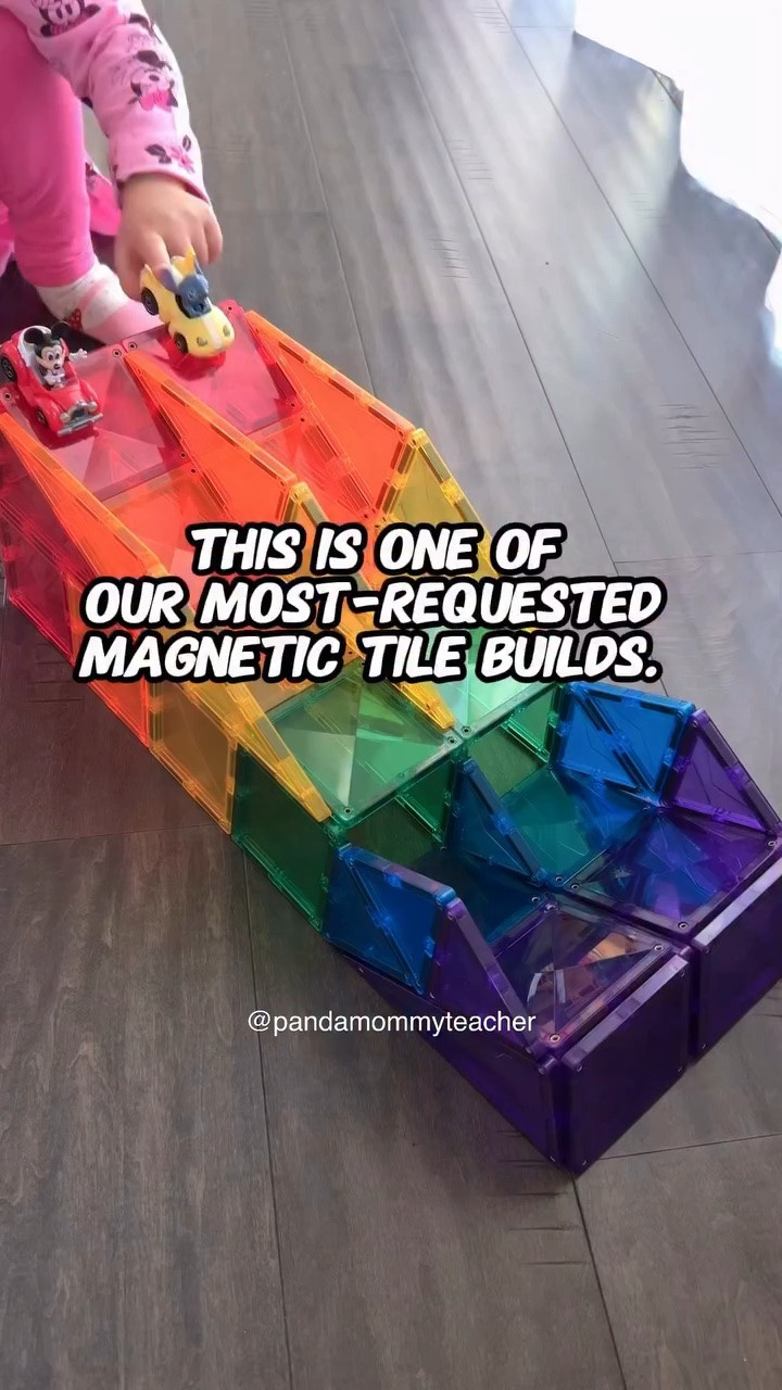 Our MOST requested magnetic tile build is here! 🏎️💨🏎️

The Dual Car Ramp is always a favorite—and twice the ramps means twice the racing fun! 🙌

Want to build your own? Grab my book to get step by step build instructions. 

#MagneticTiles #MagneticTileIdeas #STEMPlay #KidsActivities #LearningThroughPlay