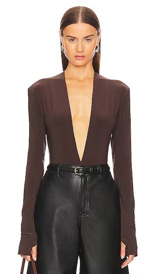 x REVOLVE Deep V Neck Bodysuit in Chocolate | Revolve Clothing (Global)