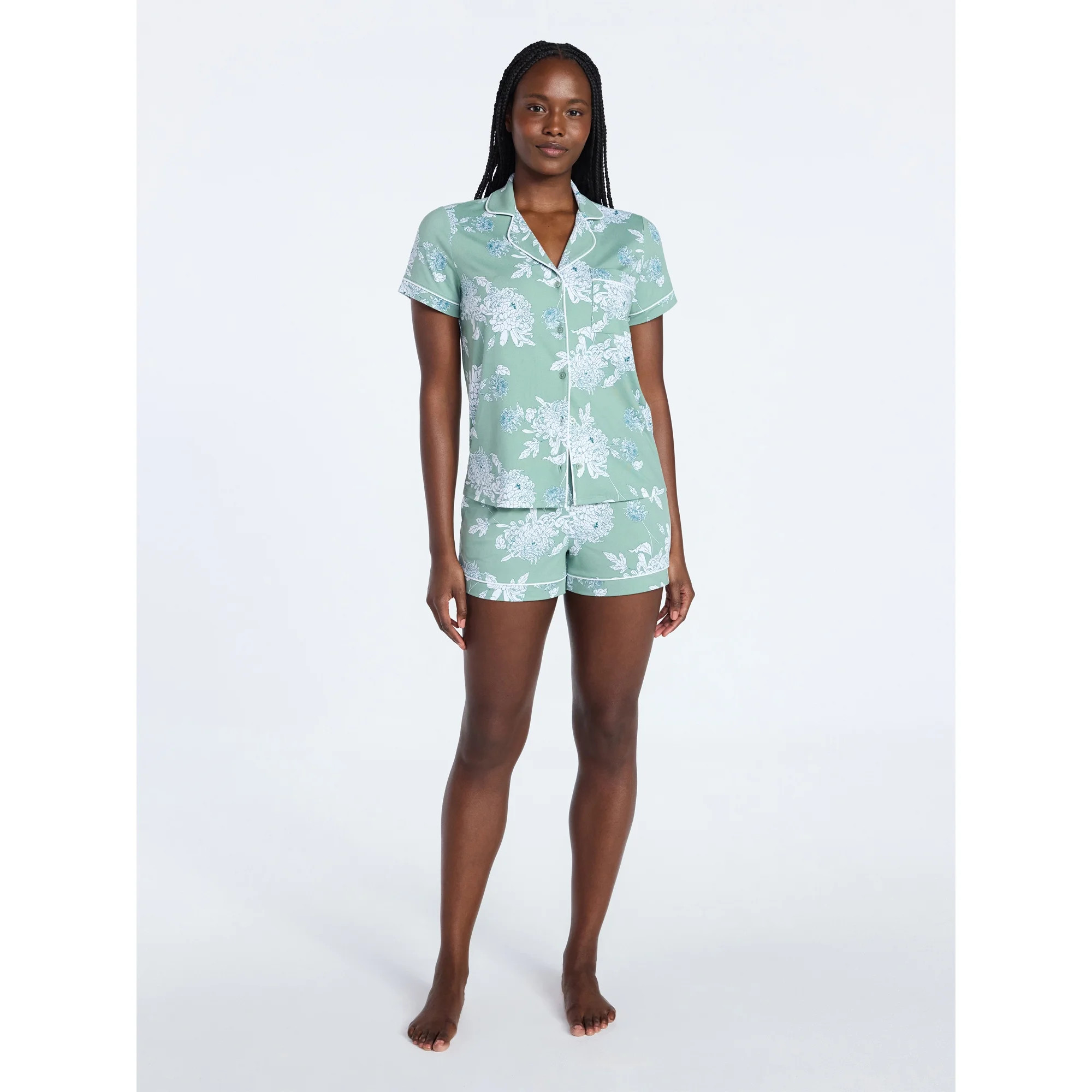 Joyspun Women's Dreamy Soft Collection Notch Collar Top and Shorts Pajama Set, 2-Piece, Sizes XS-... | Walmart (US)