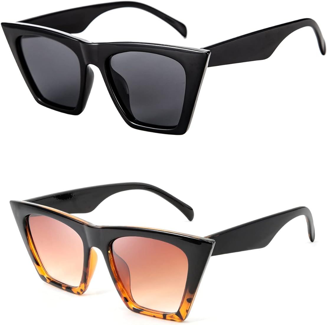 FEISEDY 2 PACK Vintage Square Cat Eye Sunglasses Women Trendy Cateye Sunglasses B2473-F2 | Amazon (US)