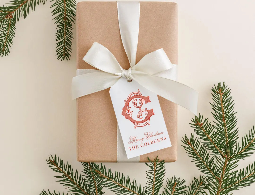 2 x 3.5 inch Personalized Christmas Script Monogram Gift Tags | Custom Gift Tags | Colorful Famil... | Etsy (US)
