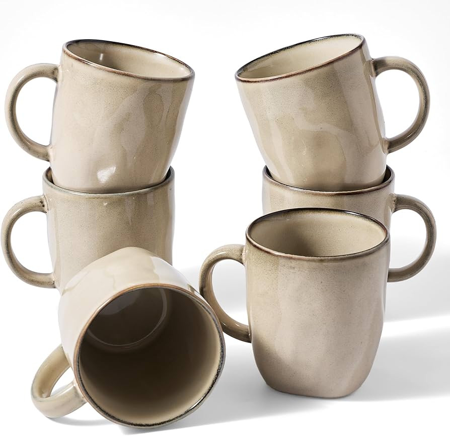 famiware Coffee Mugs Set of 6, Ocean Square 13oz Coffee Cup Set with Handle for Cocoa, Milk, Hot ... | Amazon (US)