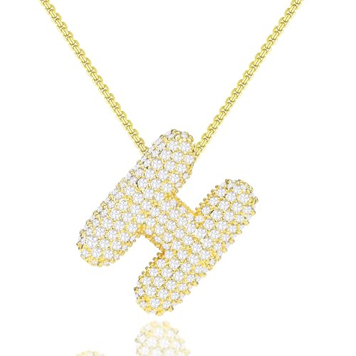 Bubble Letter Necklace, Bubble Initial Necklace Gold Letter H Necklaces for Women Gifts for Her Teen Trendy Stuff Birthday Christmas Jewelry | Amazon (US)