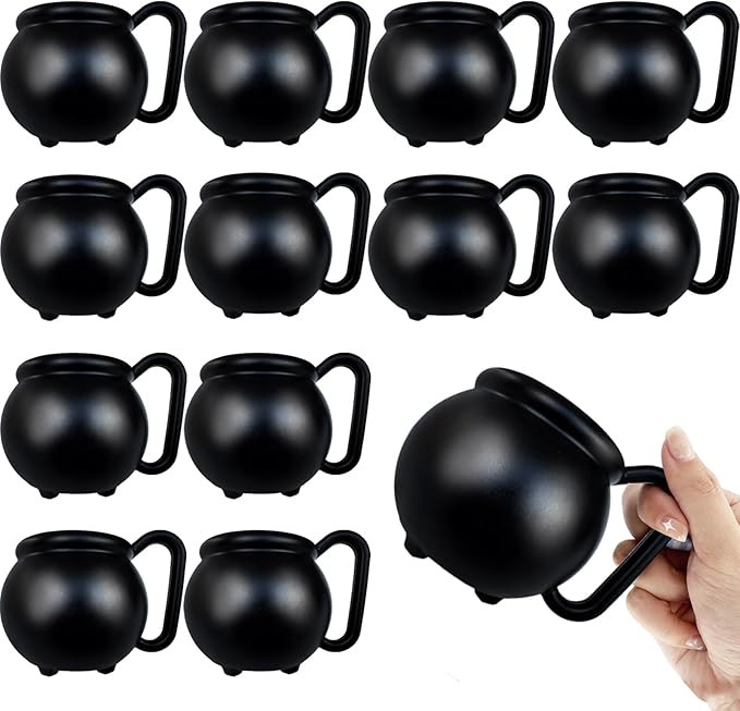 12 PCS 15 oz Cauldron Mugs,Plastic Black Cauldron Pot Cups,Witches Brew Mug for Drinks,Halloween ... | Amazon (US)