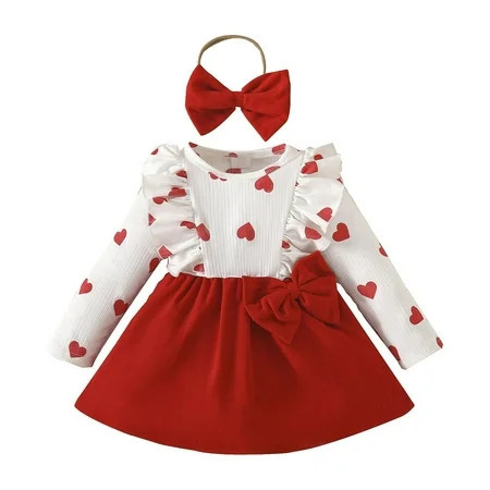 Rushawy Baby Girl Christmas Dress Holiday Outfits Fashion with Bowknot Lovely Kids Cloth 6 to 9M | Walmart (US)