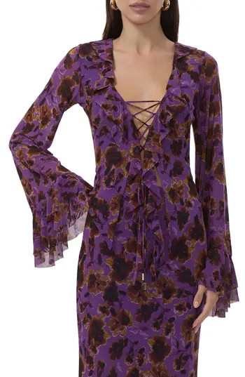AFRM Cadence Floral Ruffle Top in Violet Haze Floral at Nordstrom Rack, Size X-Small | Nordstrom Rack
