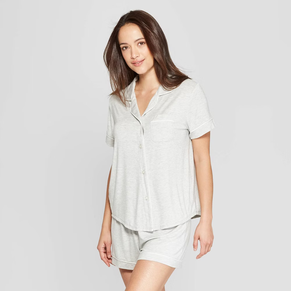 Women's Beautifully Soft Notch Collar Pajama Set - Stars Above Gray L | Target