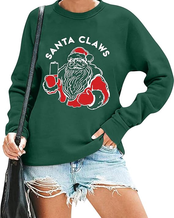 JINTING Santa Christmas Sweatshirt Women Merry Christmas Top Tee Xmas Gift Pullover Casual Long S... | Amazon (US)