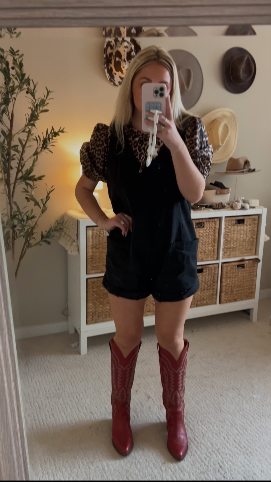 Tecovas run tts and in the romper I am a medium 