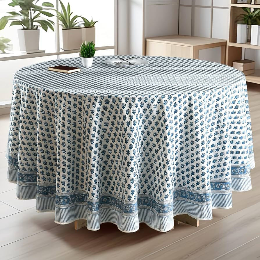 CPC Round Tablecloth- Cotton Indian Block Print Tablecloth -Handmade Printed Washable Cotton Tabl... | Amazon (US)