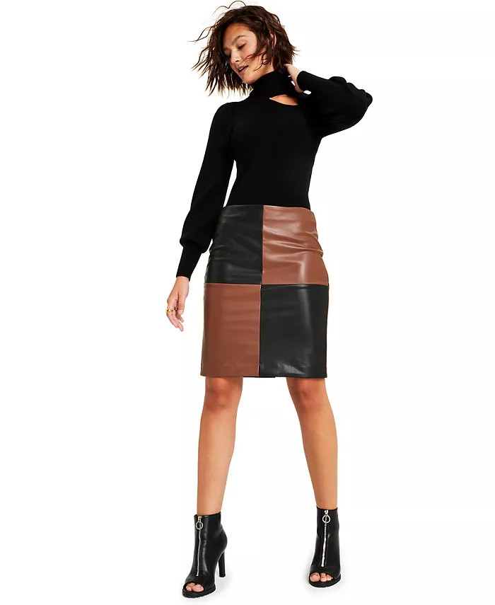 Bar III Women's Colorblocked Faux-Leather Pencil Skirt, Created for Macy's & Reviews - Skirts - W... | Macys (US)