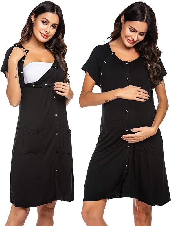 Ekouaer 3 in 1 Nursing Dress Maternity Nightgown Labor/Delivery Breastfeeding Birthing Gown with ... | Amazon (US)