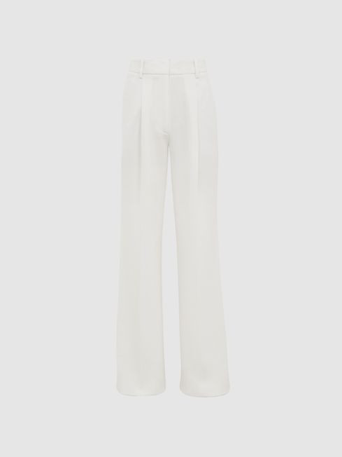 Reiss White Tatum Crepe Wide Leg Trousers | Reiss UK