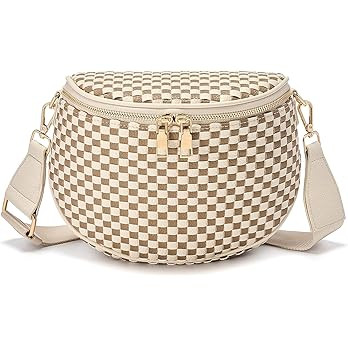 Trendy Woven Checkered Crossbody Bum Bag for Women，PU Leather Checkered Purse Fanny Packs Belt ... | Amazon (US)