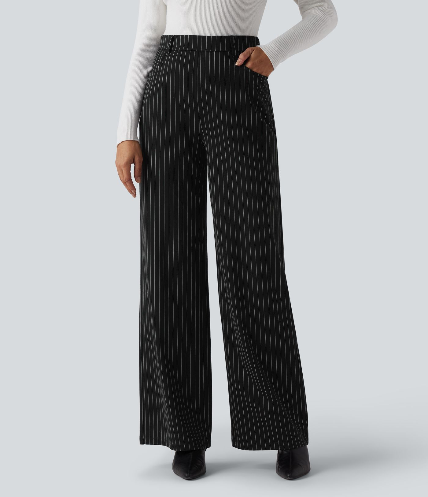 Women\u2019s Halara Flex\u2122 High Waisted Wide Leg Cool Touch Stripe Work Pants with Pockets - ... | HALARA