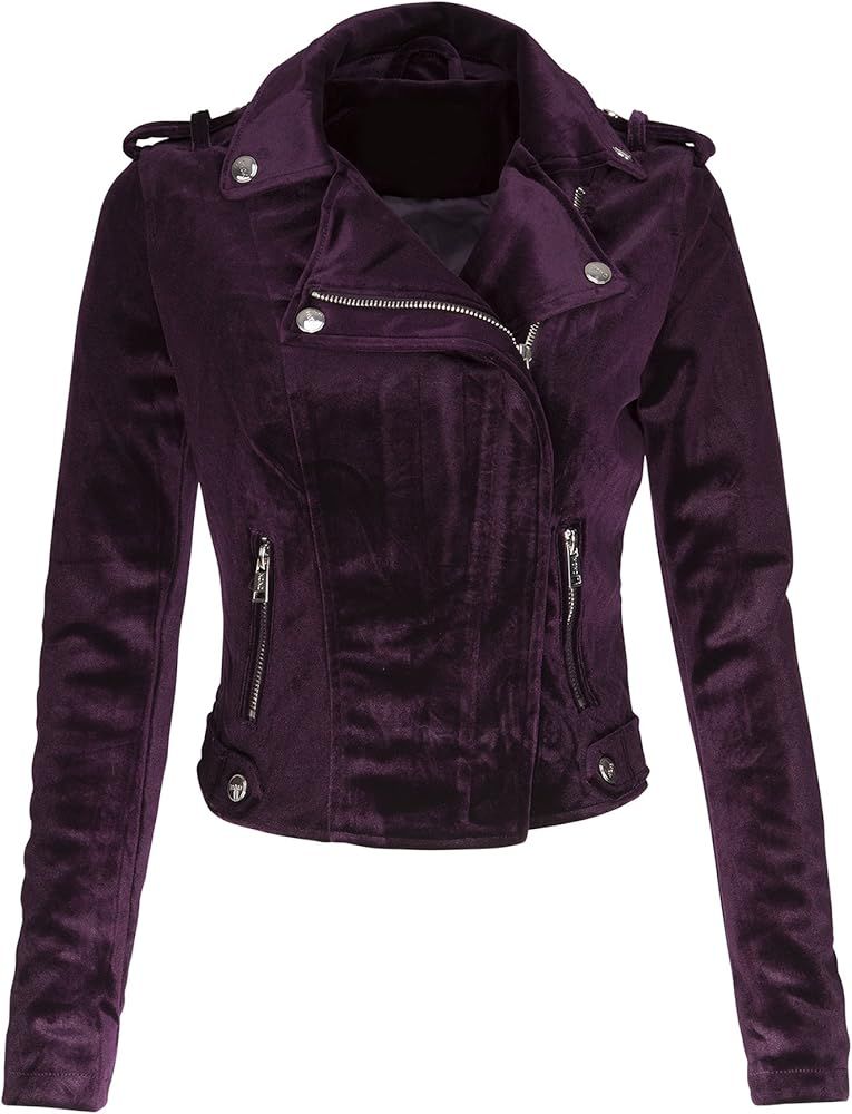 Womens Purple Velvet Moto Biker Jacket | Amazon (US)