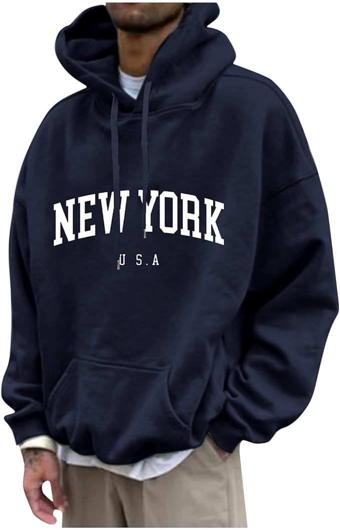 Men's Oversized Pullover Letter Print Graphic Hoodies Long Sleeve Casual New York Swe... | Amazon (US)
