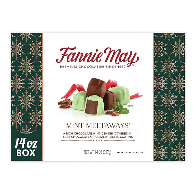 Fannie May, Premium Milk Chocolate, Mint Meltaways, Holiday Gift Box, 14 Oz | Amazon (US)
