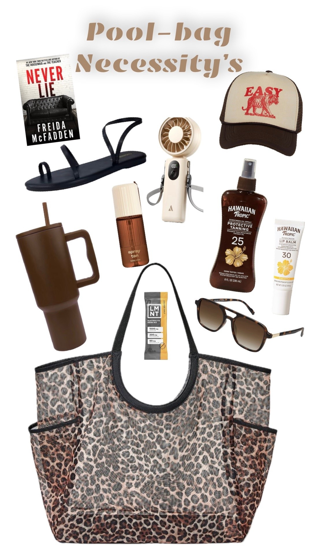 All my pool bag necessities 
SPF ✔️
Sunglasses✔️
Water & electrolytes✔️ 
Body mist✔️
Hat✔️ 
Fan✔️
Book/entertainment✔️

#LTKTravel #LTKSeasonal #LTKdayinmylife