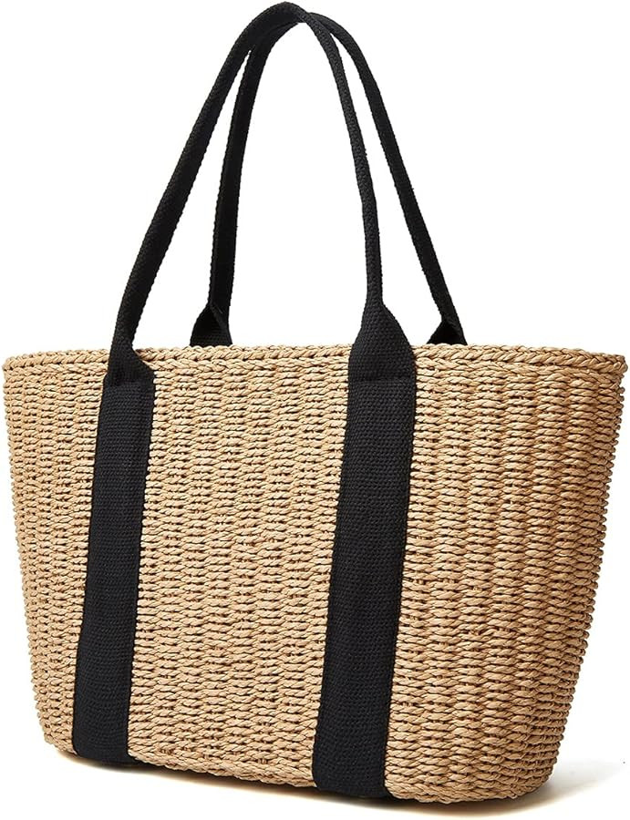 Women Straw Bags Summer Beach Large Tote Bag Handmade Woven Shoulder Crossbody Handbag | Amazon (US)
