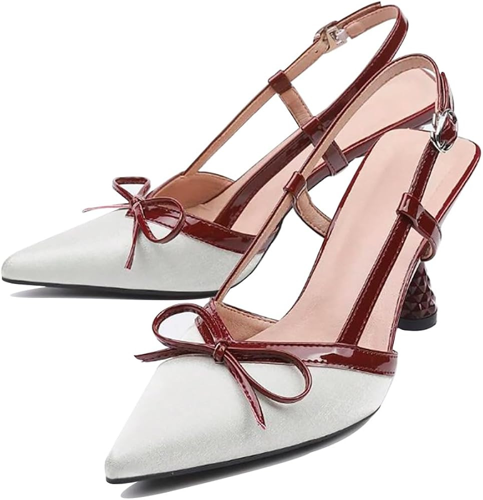 Vertundy Slingback Kitten Heels for Women Satin Bow Pointed Toe Low Heel Work Dress Heeled Sandal... | Amazon (US)