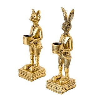 American Art Decor The Fox and Rabbit Gold Resin Tabletop Bar Decor - 2.36 x 8.54 | Bed Bath & Beyond