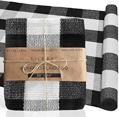 Lili Rey Buffalo Plaid Rug | 28" x 44" Black and White Outdoor Rug, Buffalo Plaid Outdoor Rug, Fr... | Amazon (US)
