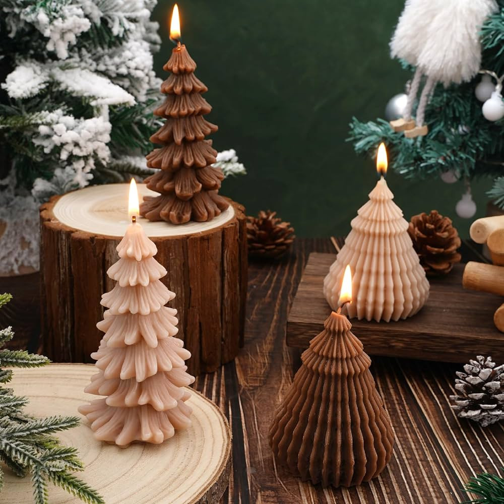 Whaline 4Pcs Christmas Scented Candle Set Origami Coniferous Christmas Tree Candles Brown Colors ... | Amazon (US)
