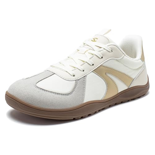 HOBIBEAR Wide Barefoot Shoes Women Lace Up Fashion Sneakers Classic Retro Fashion Sneakers Casual Comfort Walking Footwear Gold | Amazon (US)