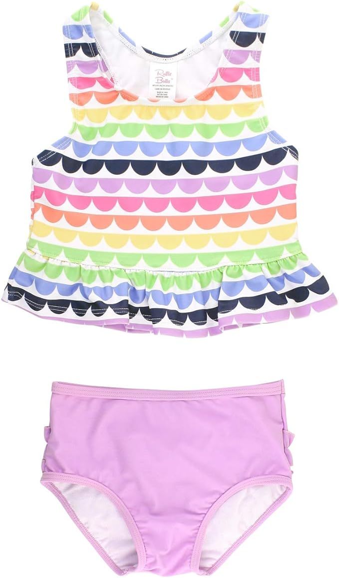 RuffleButts Baby/Toddler Girls Cropped Peplum Tankini 2 Piece Swimsuit w/Ruffles | Amazon (US)
