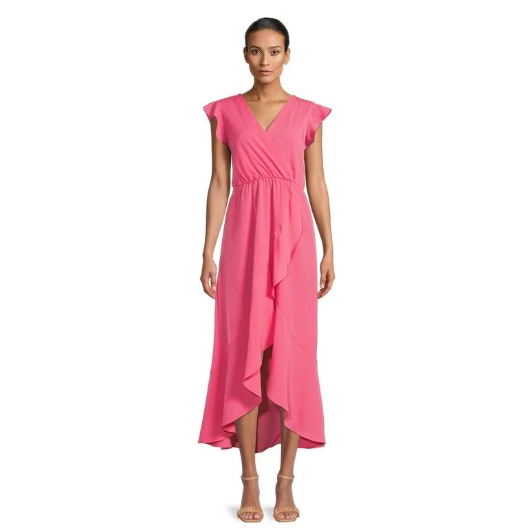 Nine.Eight Women’s Flutter Sleeve Faux Wrap Maxi Dress - Walmart.com | Walmart (US)