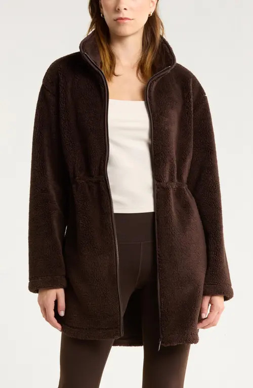 Zella Faux Shearling Longline Jacket in Brown Mole' at Nordstrom, Size Xx-Large | Nordstrom