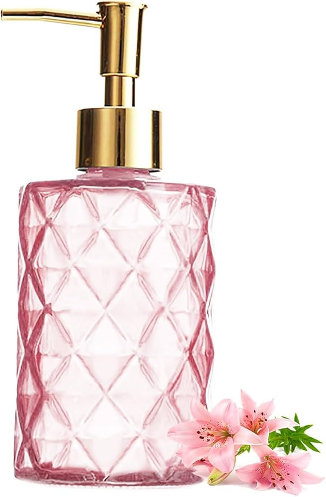 Pink Soap Dispenser with Gold Plastic Pump, Soap Dispenser Bathroom, Vintage Glass Soap Dispenser... | Amazon (US)
