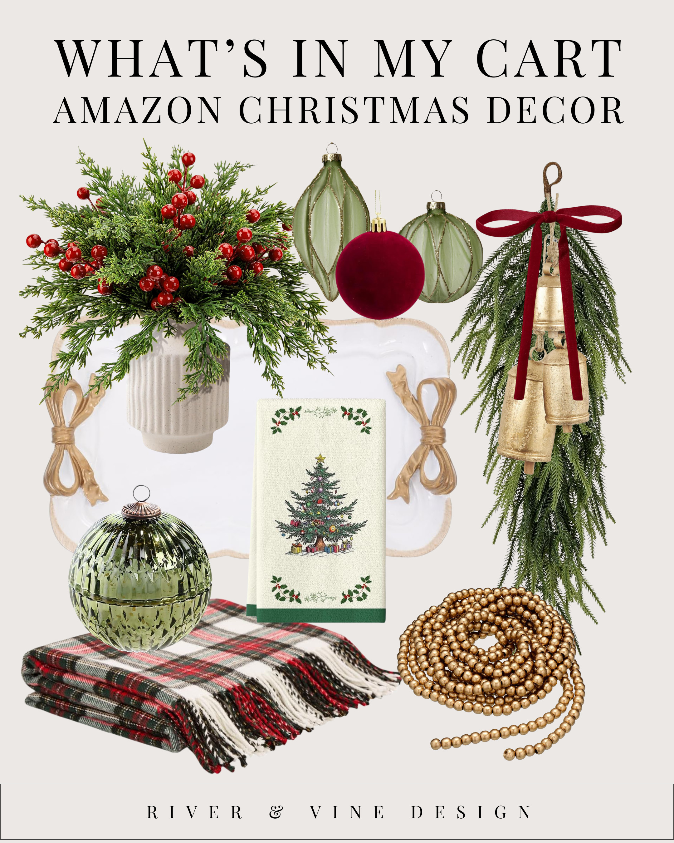 I’m officially in holiday decorating mode ✨
These are the budget-friendly, elevated Christmas decor pieces from Amazon that are currently in my cart — the pieces that make your home feel festive without feeling cheesy or cluttered.

Why I love these:

Realistic greenery that doesn’t look plastic

Velvet + glass ornaments that feel boutique-level

Gold bells + beaded garland to instantly warm up a mantle

A plaid throw that makes any space feel cozy

Seasonal serving tray + hand towel for easy kitchen/guest room styling

These are the kinds of pieces that make your home feel intentional… not overdone.

If you want to decorate without spending a fortune, start with small touches that have big impact — greenery, texture, and metallic accents.

Everything is linked for you on LTK.
Tap to shop before things start selling out. 🎄 

 #LTKHoliday #LTKSeasonal #LTKHome