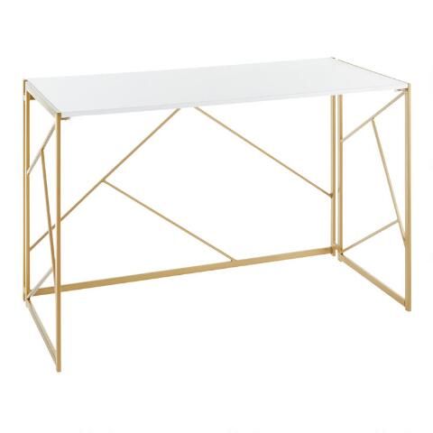 Gold Metal and White Wood Isla Desk | World Market