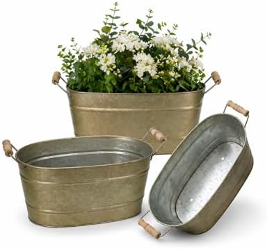 vensovo 15 Inch Galvanized Planters for Outdoor Plants - 3 Pcs Rustic Large Metal Flower Buckets ... | Amazon (US)