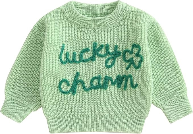 Baby Girl Boy Sweater Toddler Infant Newborn St Patricks Day Outfit Shamrock Knit Oversized Crewn... | Amazon (US)