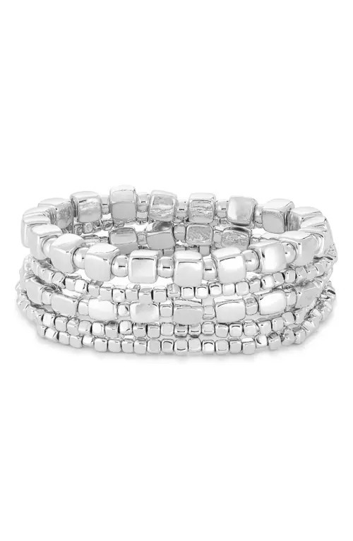 Nordstrom Set of 5 Beaded Stretch Bracelets in Silver at Nordstrom | Nordstrom