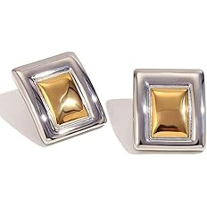 Chunky Gold Rectangle Earrings for Women Gold Silver Two Tone Statement Trendy Geometric Earring ... | Amazon (US)