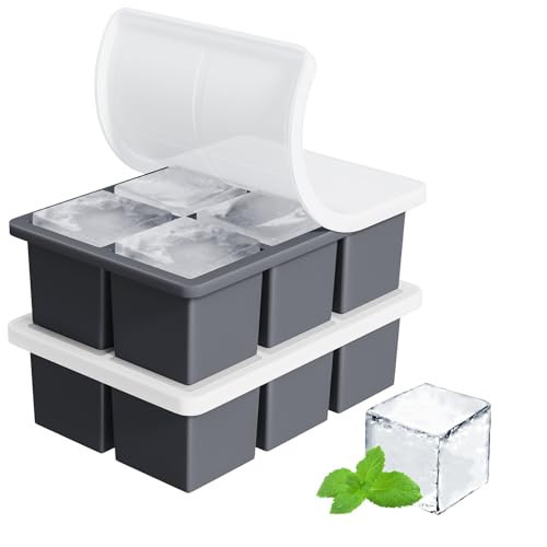 Large Ice Cube Tray for Whiskey: FDDBI Silicone Ice Cube Trays with Lid - 2Pack Big Square Old Fashioned Ice Cube Maker for Cocktail - 2inch Huge Cubed Ice Trays for Whisky | Amazon (US)