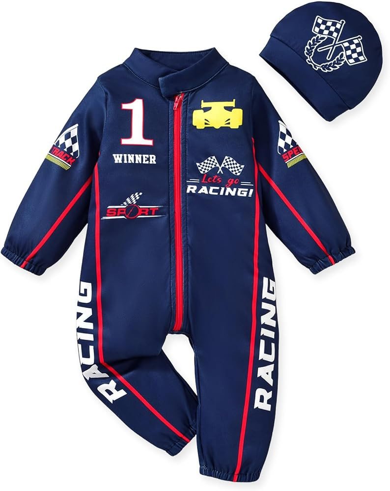 0-24 Months Baby Boy Romper Race Car Outfit Infant Long Sleeves Zipper Jumpsuit | Amazon (US)